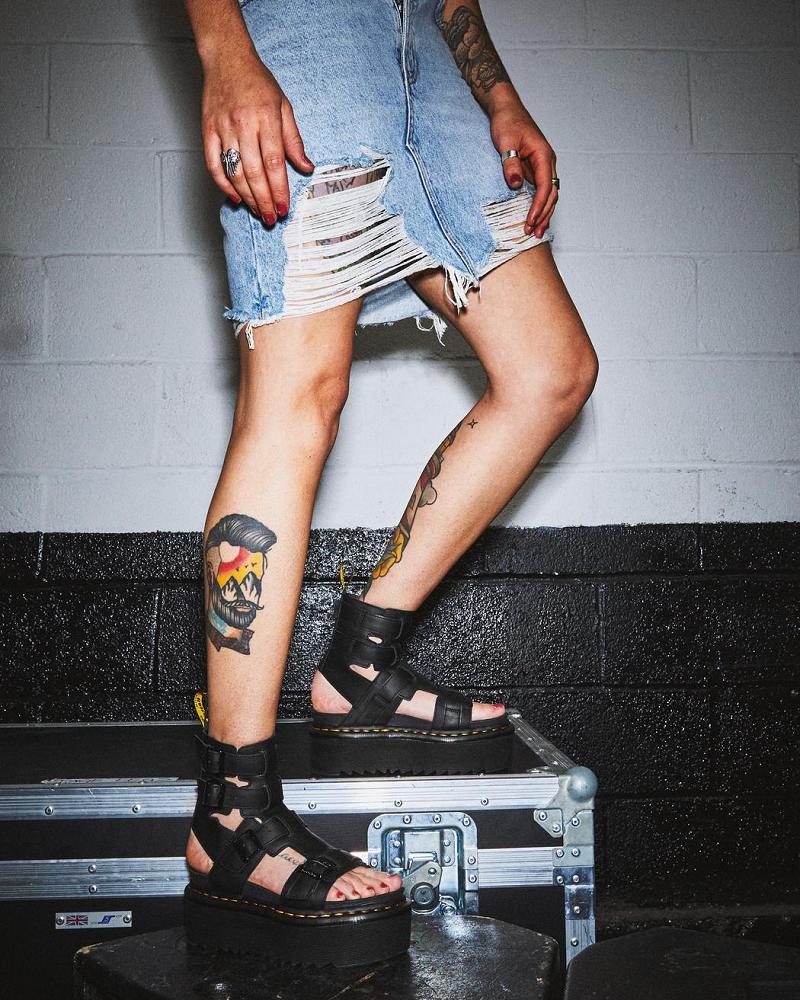Dr Martens Giavanna Lær Platform Gladiatorsandaler Dame Svarte | Norge 491HAP